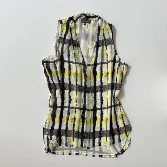 Vince Camuto Geometric Print Sleeveless Blouse Ladies Petite Small Black Yellow - Picture 3 of 8